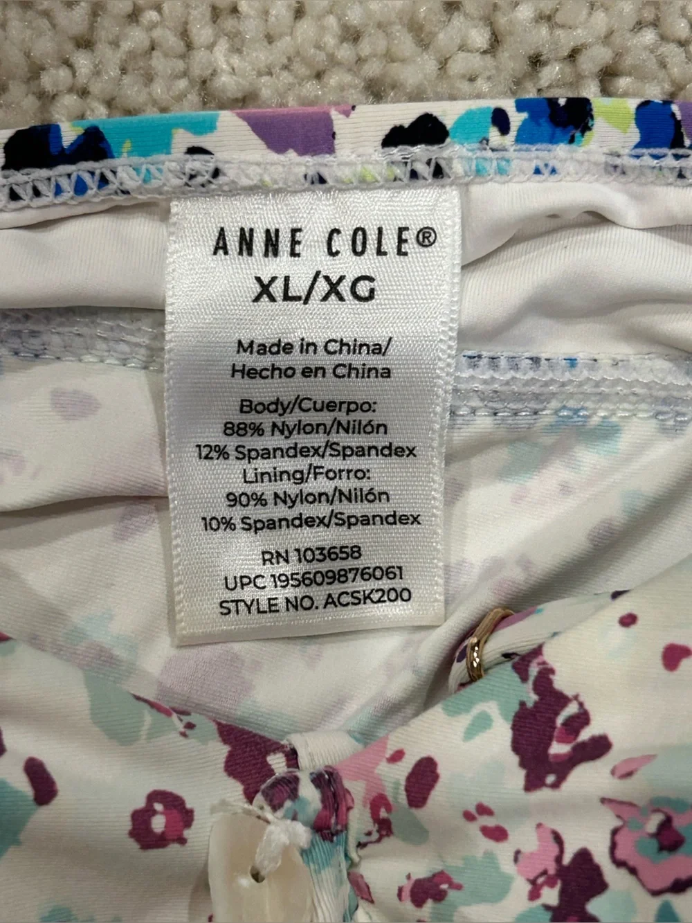 Anne Cole Floral Tankini Swim Top in White, Teal & Plum